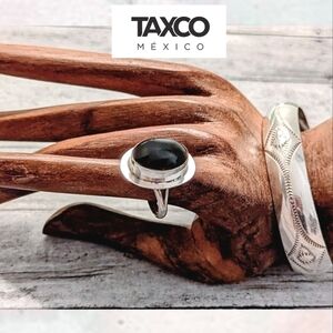 Taxco Vintage Black Onyx Sterling Silver Signed Ring